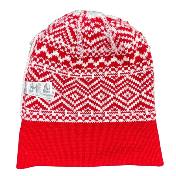Old Navy Fair Isle Pom Beanie Sweater Knit Scandi Girl Red White One Size OS - Picture 10 of 12